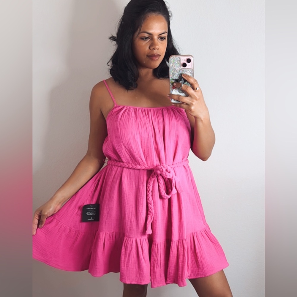 Lulu's Fuchsia Tie Summer Cotton Dress NWT Small